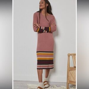 Anthropologie Saturday Sunday Parvati Knit Midi Dress Medium Rose Pink Striped